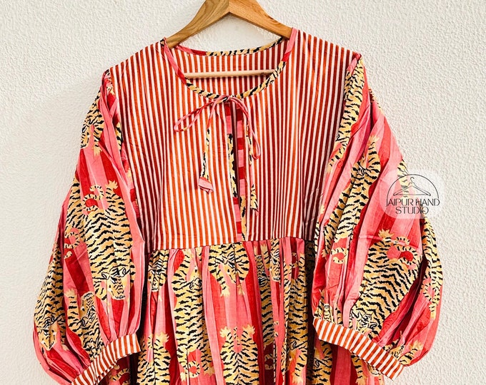 Tiger Printed Cotton Dress, Handmade Dress, Beach Wear Dress, Indian Dress, Western Dress For Party, Gift For Birthday, Summer Dress
