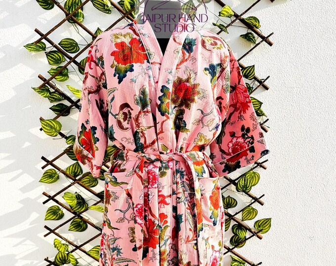 hand madeUnisex Waffle Linen Robe| Cotton Kimono Robe| Gift for her| Mother's Valentines Chritmas Wedding Bridesmaids Robes| Summer Bathrobe