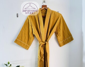 Indian hand made Waffle Robe Kimono Robe Linen Spa Robe Robe Bath Robe Home Wear bloom Unisex Bathrobe, Waffle Robe Long For Women and Men,