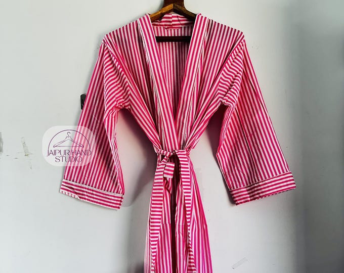 Beautiful striped print kimono robe | Handmade cotton kimono | Women wear soft robes | Long sleeve robe | Bridesmaid robe | Gift for her.