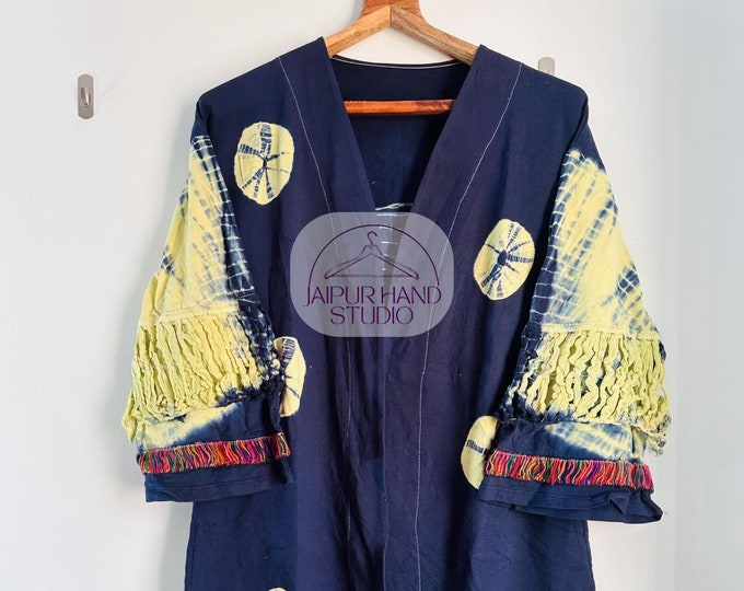 Two colors combo made tie die women wear robe | wedding wear tie die | Boho dress for women | Unique sleeve design | Gift for her.