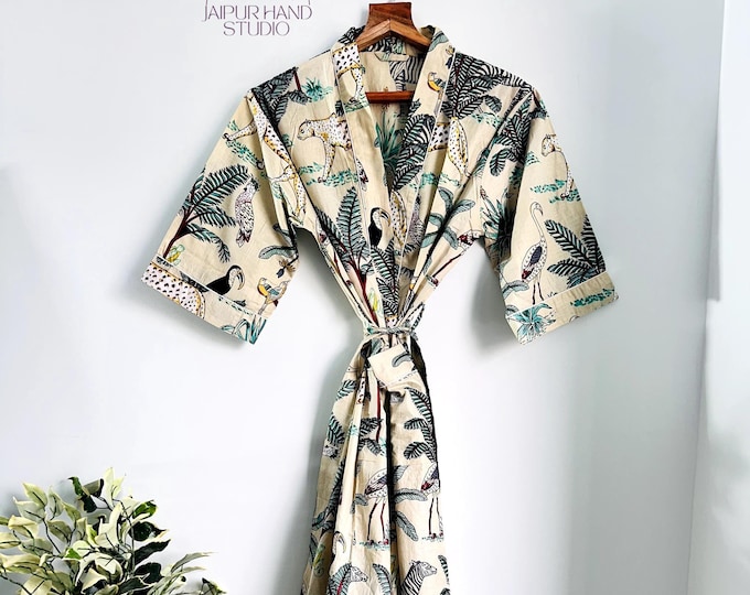 Jaipuri Kimono !! Beautiful Cotton Kimono Dress, Bath Robe Kimono, hand Block Printed Cotton Kimono, Shower Robe, Cotton Kimono Robe, Dress.