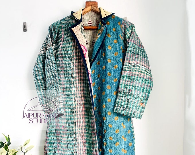 vintage kantha fabric made, kantha kimono bath robe with Assorted design, kantha long coat, wearing in summer and winter, wear for wedding
