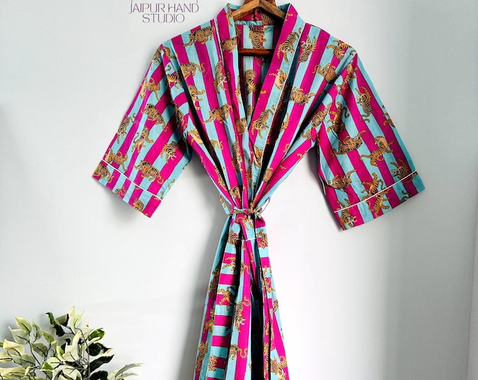 Cotton kimono robe, block print robes for women, Dressing gown, plus sized robes, Cotton Kimono, Beach Cover Up, Lounge Wear, Casual wear