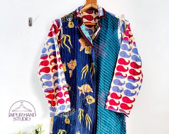 Vintage Kantha Cotton Kimono | Cotton Robe | Kimono Indian Dressing Gown | Patchwork Bath Robe | Night Wear Suit | Long Cotton Robe