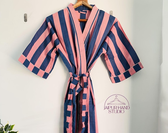 Beautiful striped print cotton robes | Women morning tea dress | Night wear kimono | Beach wear robe | Bridesmaid robes | Gift for Christmas