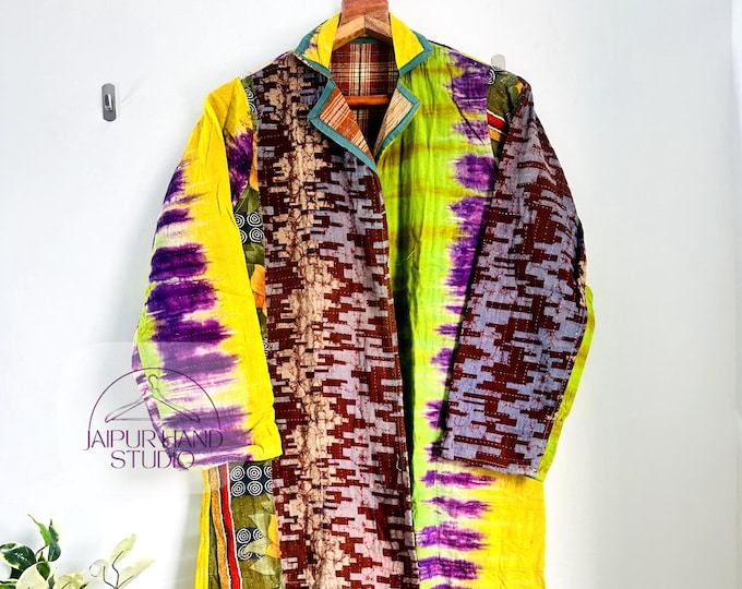 Assorted pattern and multicolor kantha kimono, kantha kimono bath robe, vintage kantha coat, Long coat for women's, wear in all season .