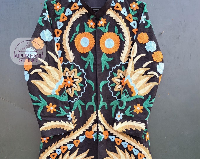 Womens Suzani coat, suzani jacket, Indian Cotton embroidery jacket, Handmade embroidery coat, Suzani kimono robe, Cotton quilted Boho jacket