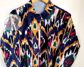 Multi Color Handmade ikat pattern jacket | velvet Cotton Winter Jacket & Coat | Bohemian Style | Unisex Short velvet jacket | Gift for her.