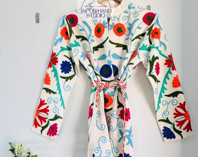 pure cotton Embroidery kimono robe | wedding wear robe | Bridesmaid robes | women party wear robes | women winter long jacket | Gift for her