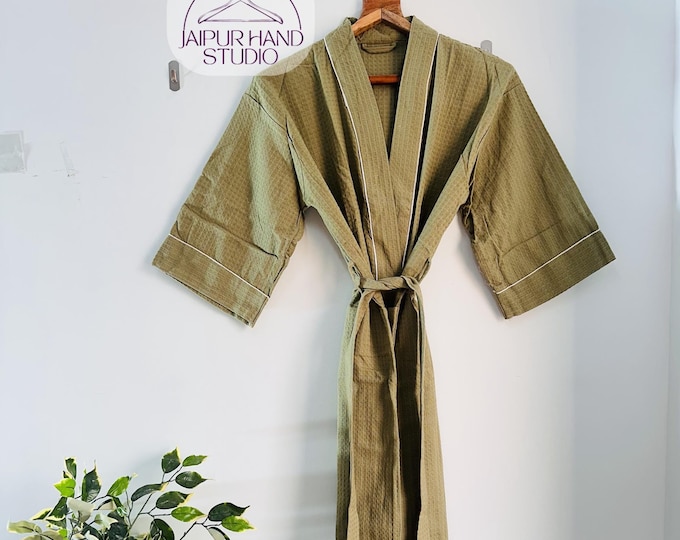 Handmade Unisex Waffle Linen Robe| Cotton Kimono Robe| Gift for her| Mother's Valentines Christmas Wedding Bridesmids Robes| Summer Bathrobe