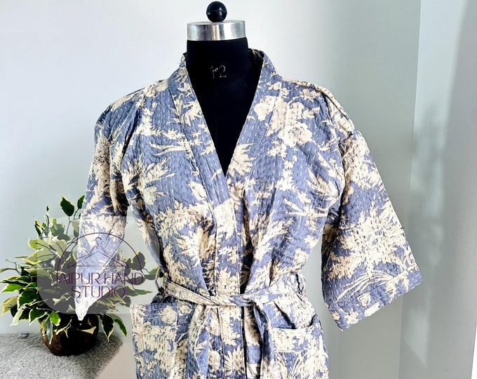 Indian kantha kimono, vintage kantha robe, multicolor jacket, outdoor jacket for women, Indian  hand made vintage coat, bohemian kantha coat