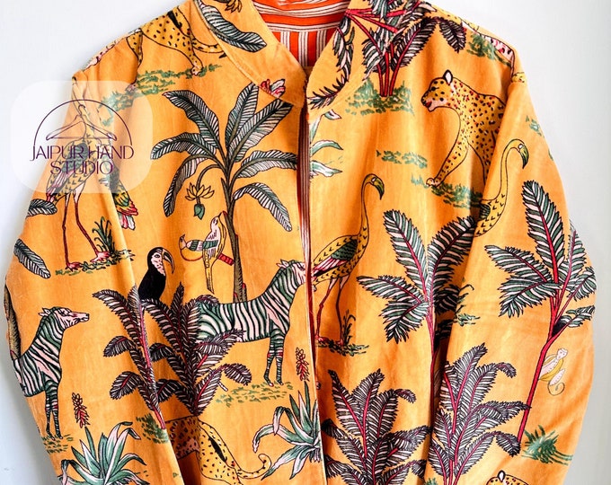 Jungle prints velvet jackets | made by cotton and velvet fabric | women's wear jacket | wear in it your friends | Gift for Christmas