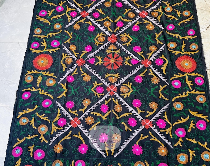 Multicolor floral Embroidery throws | Niddle work suzani bedsheet | Uzbek suzani wall hanging throws |unique suzani bedcover | Gift for her.