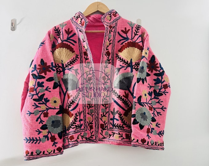 Indian Suzani Embroidery Jacket | Cotton Suzani Coat | Winter Wear Jacket Coat | Suzani Short Jacket | Hand Embroidered Jacket For Women.