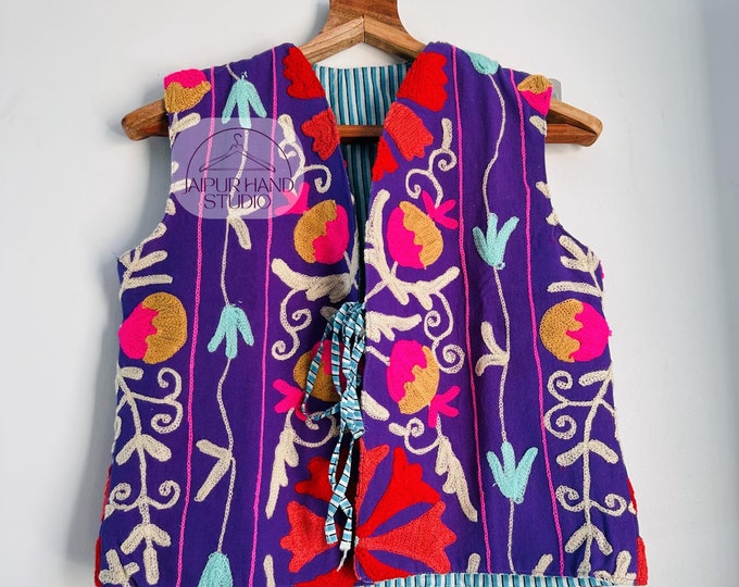 Women wear Embroidery suzani vest| suzani hand Embroidery vest| women wear vests | suzani sleeveless jacket| winter wear vets | Gift for her