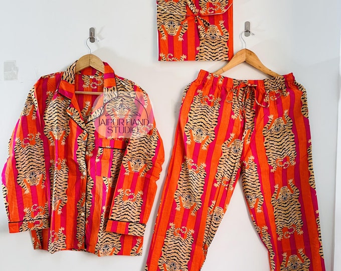 Tiger print women pajama set | women wear Night suit | Bridesmaid pajamas | Beach wear Pj set | summer wear pajamas | Gift for Christmas.