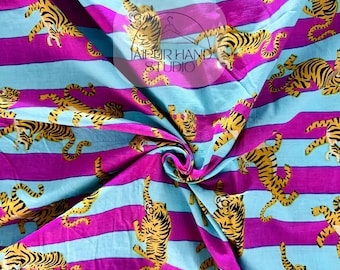 Tiger Print Indian Soft Cotton Fabric By The Yard, Upholstery Fabric, Sewing Fabric, Dressmaking Fabric, Kids Clothing