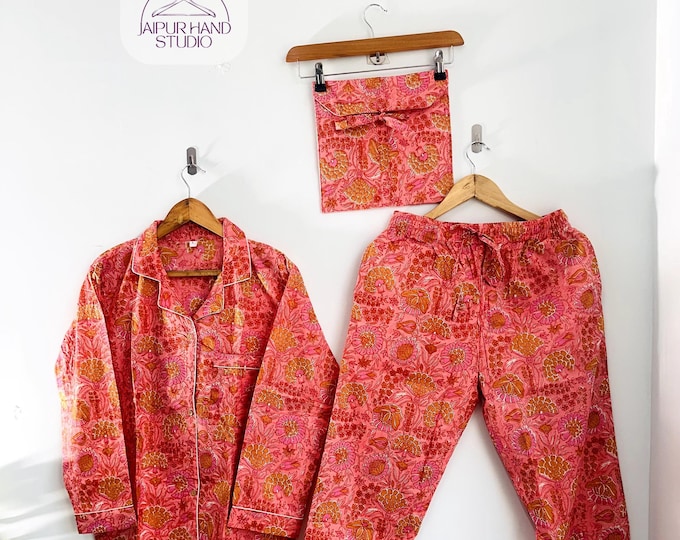 Floral print | Indian fabric made Pj set | women's wear suit | night wear pajamas and shirt | wear in summer | Indian block print Pj set |