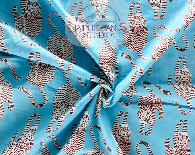 Wholesale Cotton Fabric By The Yard, Indian Hand Block Print Cotton Fabric, Tiger Print Sewing Fabric, Summer Clothing