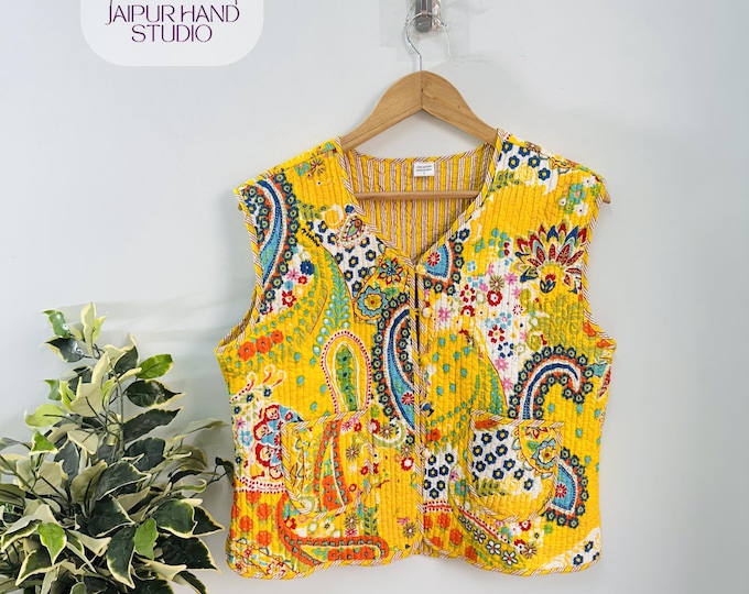 Yellow color quilted waist for women's wear | handmade fabric | party wear jacket | luxury open coat | outdoor coat | Gift for her girl.