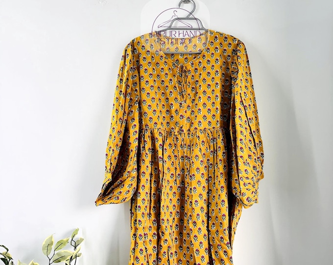 Floral Midi Dress, Short Summer Dress, Cocktail Loose Dress, Boho Clothing, Colorful Summer Dress, long Sleeve Dress, Plus Size Clothes