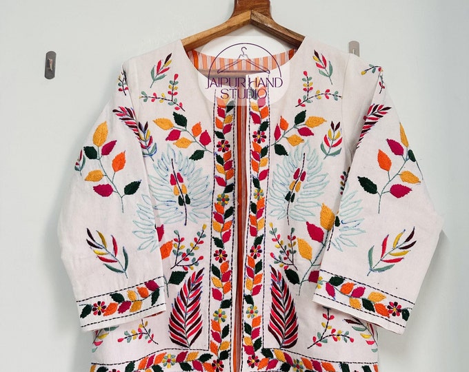 white color Embroidery women jacket | Handmade stitched jacket | wedding wear jacket | Multicolor Party wear jacket | Gift for Christmas.
