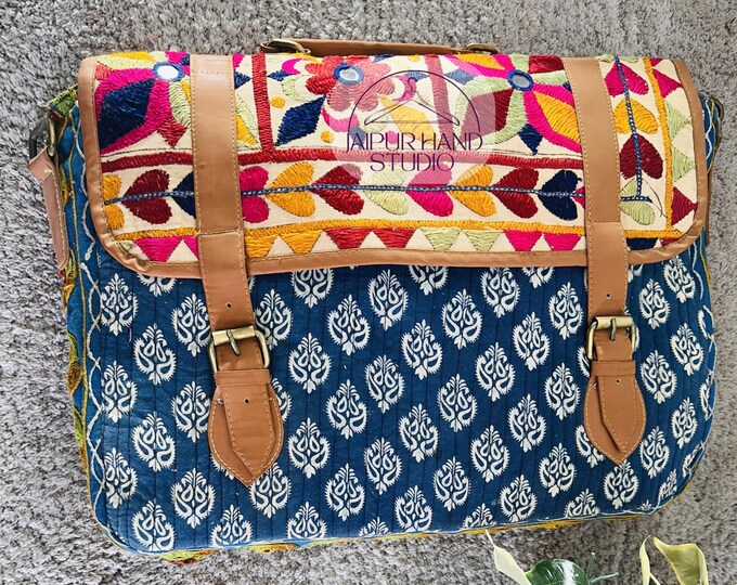 Vintage kantha made laptop bags | women makeup and cloths carrying bags | Handmade stitched bags | Top handle bags | Gift for Christmas.