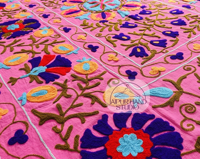 Uzbeki Suzani tapestry | Suzani Bedspread | Handmade embroidery Bedcover | Bohemian Suzani Throw | Multicolor Suzani blanket | wall hanging