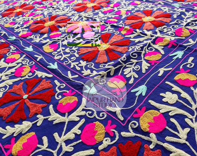 Hand Embroidered Suzani Wall Hanging throws | Boho Wall Decor throws| Floral Tapestry| Uzbek Embroidery tablecloth | suzani handmade blanket