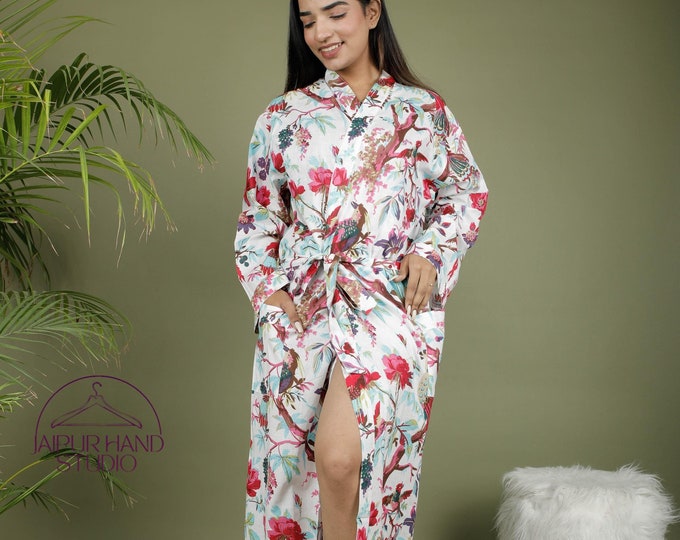 white and multicolor floral print kimono | Beautiful look for women | Luxury party Gown | Women wear cotton kimono | Gift for Christmas.