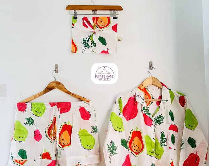 Summer wear cotton shorts and shirt | Women comfortable sleepwear | Long sleeve pajamas | Bridesmaid pajamas | Gift for Christmas.