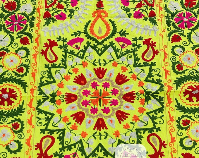 Green color suzani wall hanging throws | Handmade Niddle work Embroidery bedspread | Suzani bedcovers | Suzani tapestry | Gift for her.