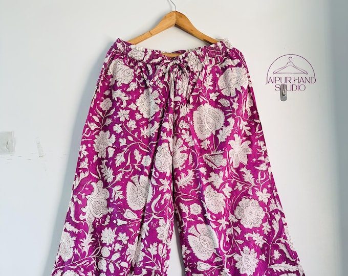 Beautiful floral print women wear cotton palazzo | Handmade summer wear pajamas | Block print yoga pants | Bridesmaid pajamas | Gift for her