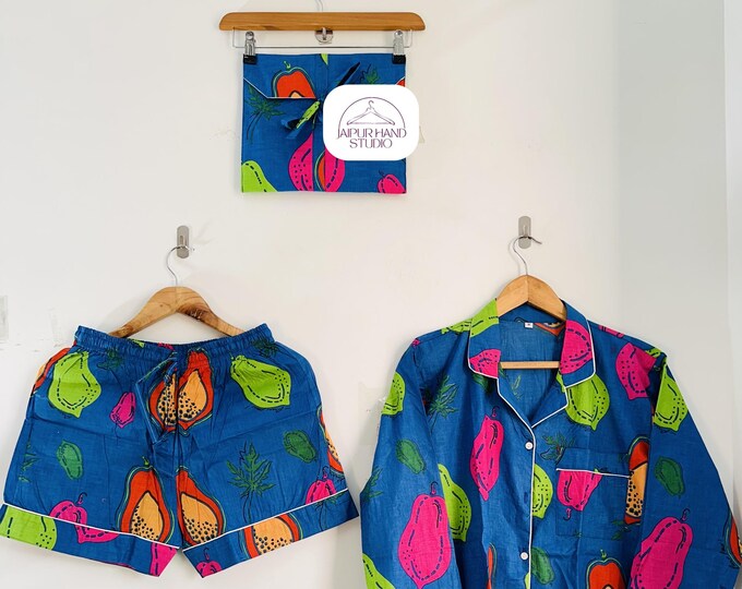 Hand block print cotton short Pj set | Women wear night suit | Summer wear shorts pajamas | Bridesmaid pajamas | Gift for Christmas.