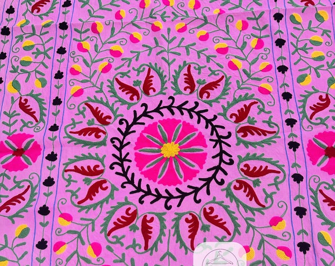 Pink color beautiful Uzbek suzani tapestry| Handmade niddle work Embroidery bedspread | Suzani bedcovers | Suzani table cover | Gift for her