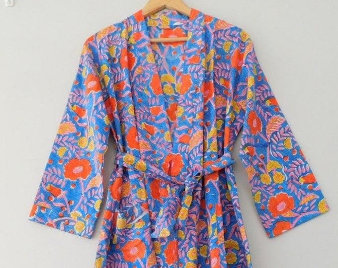 100% Cotton kimono Robes, Pure cotton Kimono, Block Print Cotton Kimono, Festival Clothing, Kimono Kaftan, Oriental Robe, Women's robes