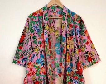 Frida Khalo Robe, Dressing Gown, Unique Gift, Bridesmaid Dress, Kimono Dressing Gown, Loungewear Bath Robes, Christmas Gift