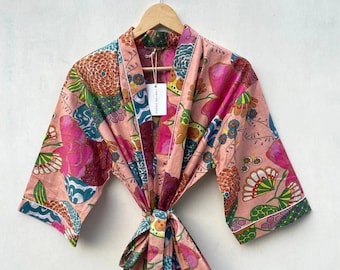 Bata kimono de playa india 100 % algodón, bata kimono, bata de algodón, bata de ducha, bata de maternidad, bata de baño, bata de playa