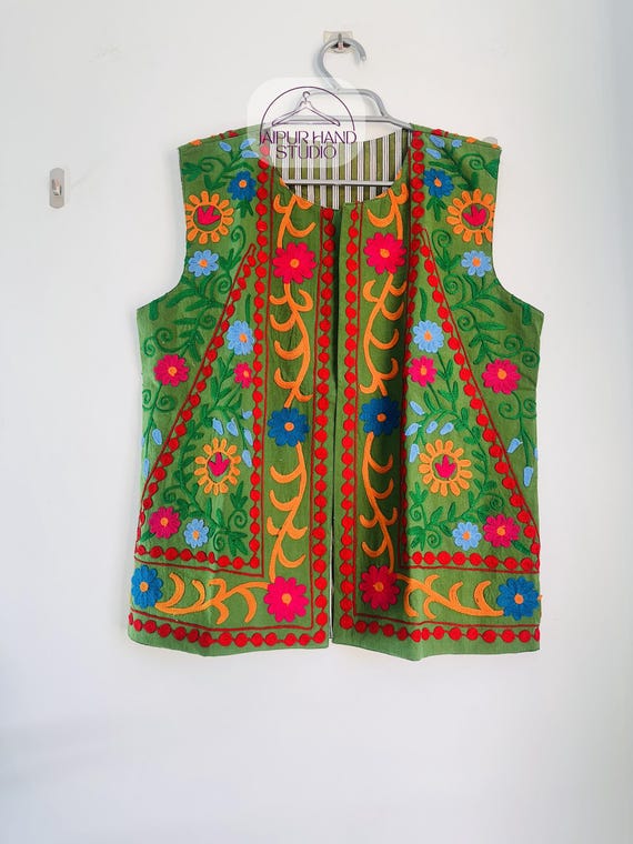 Indian made suzani women vests | women wear jackets | Floral Embroidery vests | Winter wear jacket | Sleeve less jacket | Gift for Christmas