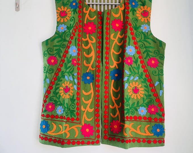 Indian made suzani women vests | women wear jackets | Floral Embroidery vests | Winter wear jacket | Sleeve less jacket | Gift for Christmas