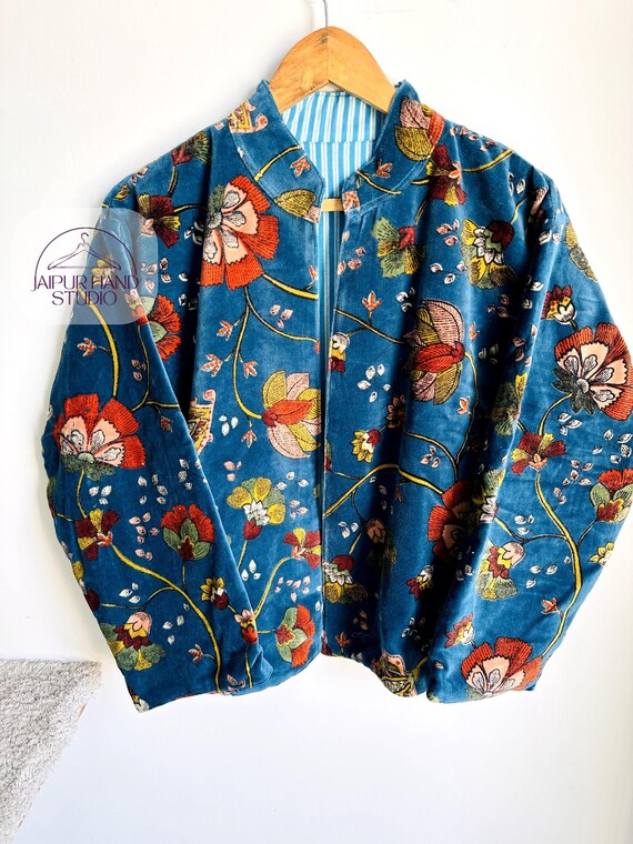 Luxury Velvet Boho Quirky Floral Print Jacket | Bolero Festival Autumn Winter Christmas Gift | wear in outdoor party | wear in house party.