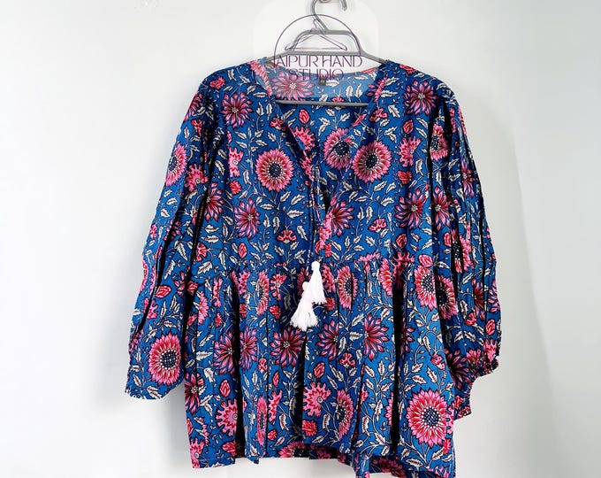 Summer Dress Soft Printed Cotton Dress  Floral Dress Casual Tunics long Sleeves Dress Boho Midi Dresses Customize Dress Linen Dress.