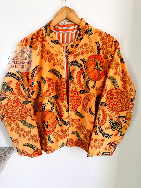 Indian Handmade velvet Cotton Jacket | Printed Floral Women's velvet cotton Jacket |New Style Reversible Jacket | Boho Jacket | Gift for her