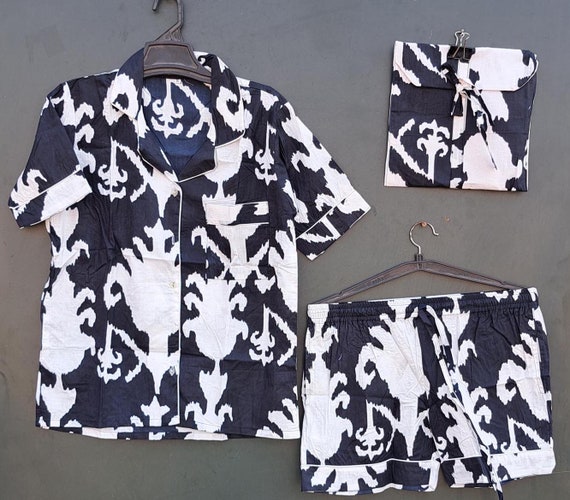 Indian Hand Block Print Pajama Shorts, Cotton Sleepwear Set, Resort Wear Suit, Swim Wear Pj Shorts, Loungewear Set