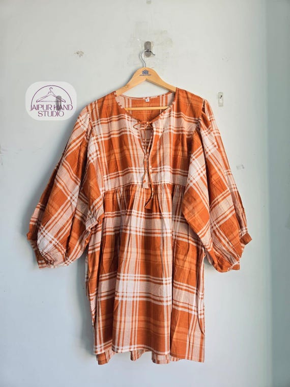 Check design cotton midi dress | Long sleeve dress | Party wear dress | Handmade dress | Beach wear dress | Bridesmaid dress | Gift for her.