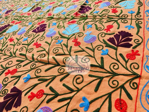 Indian suzani made blanket | Suzani Hand Embroidered Wall Hanging| Cotton Embroidery Throws | Handmade Tapestry | Suzani Embroidery bedcover