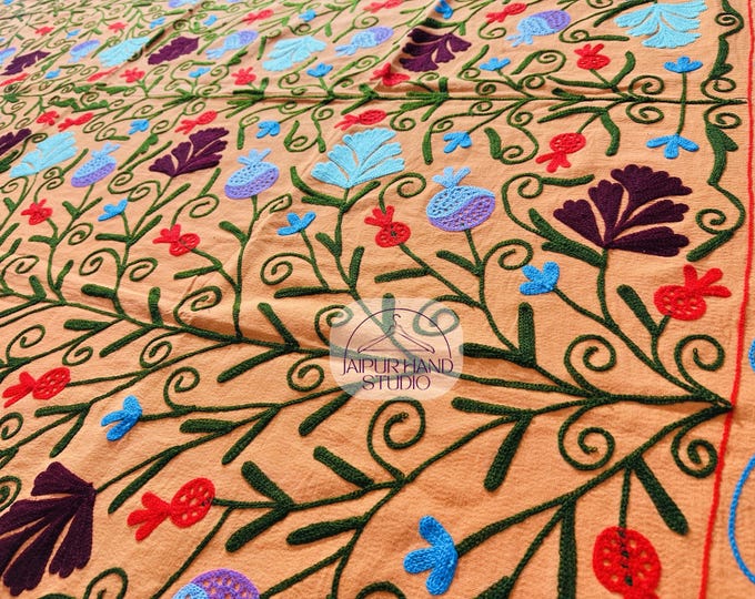 Indian suzani made blanket | Suzani Hand Embroidered Wall Hanging| Cotton Embroidery Throws | Handmade Tapestry | Suzani Embroidery bedcover