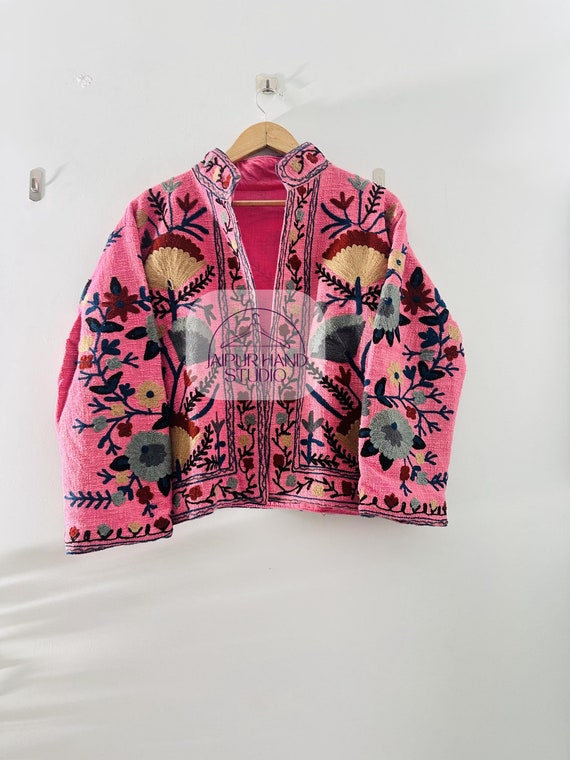 Indian Suzani Embroidery Jacket | Cotton Suzani Coat | Winter Wear Jacket Coat | Suzani Short Jacket | Hand Embroidered Jacket For Women.