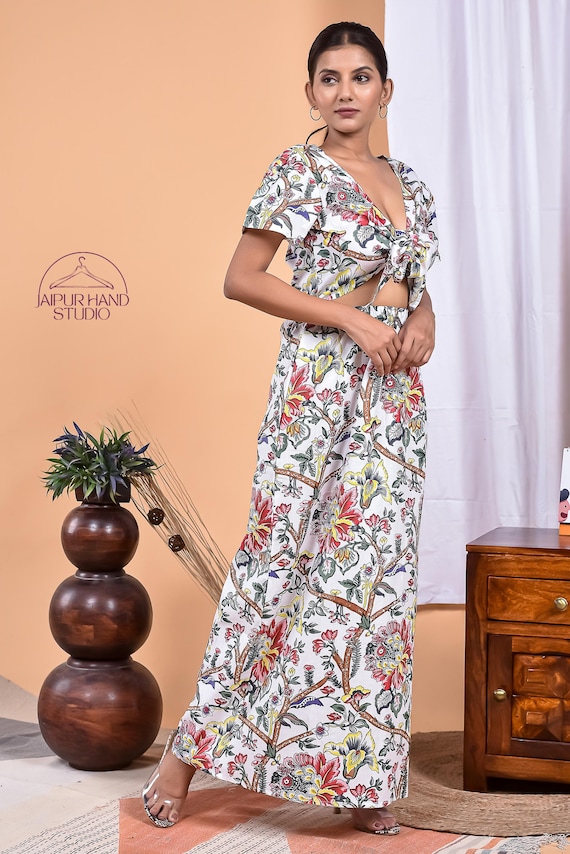 Beautiful block print cotton gown| Deep v neck party dress| Wedding wear dress | Long sleeve women wear long midi dress | Gift for Christmas